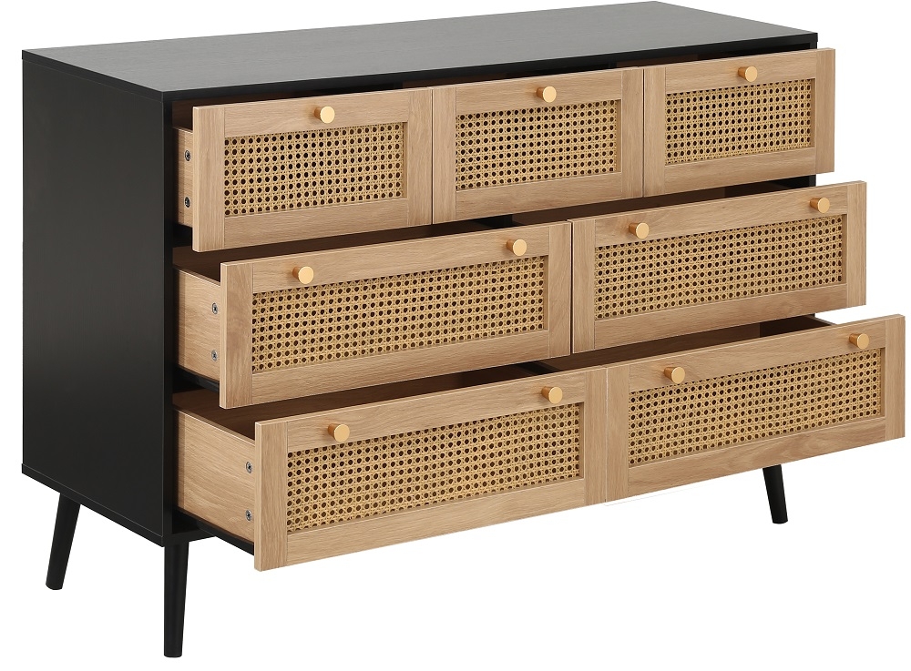 Product photograph of Croxley Black Rattan Wide 7 Drawer Chest from Choice Furniture Superstore.